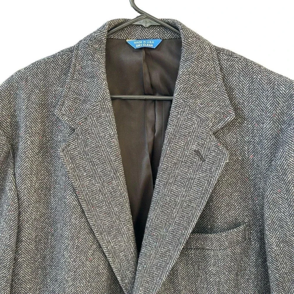 Pendleton Mens Grey Herringbone Wool Blazer Elbow Patches Sport Coat Size 46